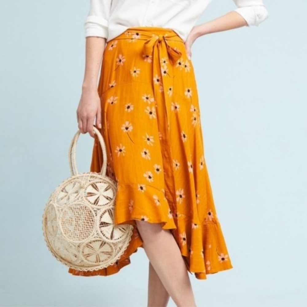 Faithfull The Brand Kamares Botany Skirt 2  Floral Bohomian Print Mustard Flowy